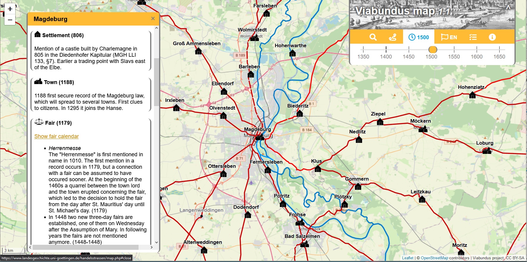 Viabundus. Map of premodern European transport and mobility